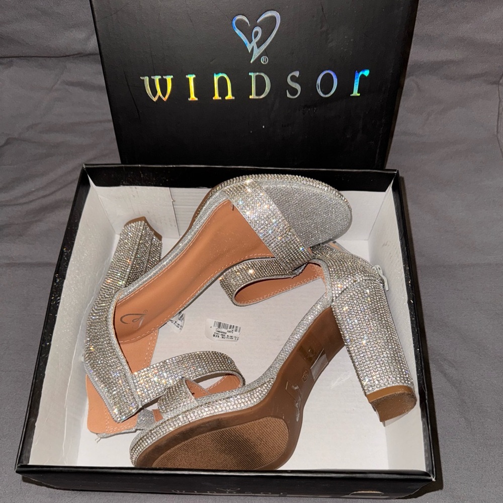 Windsor Shimmer In Rhinestone Block Heels - Picture 2 of 6
